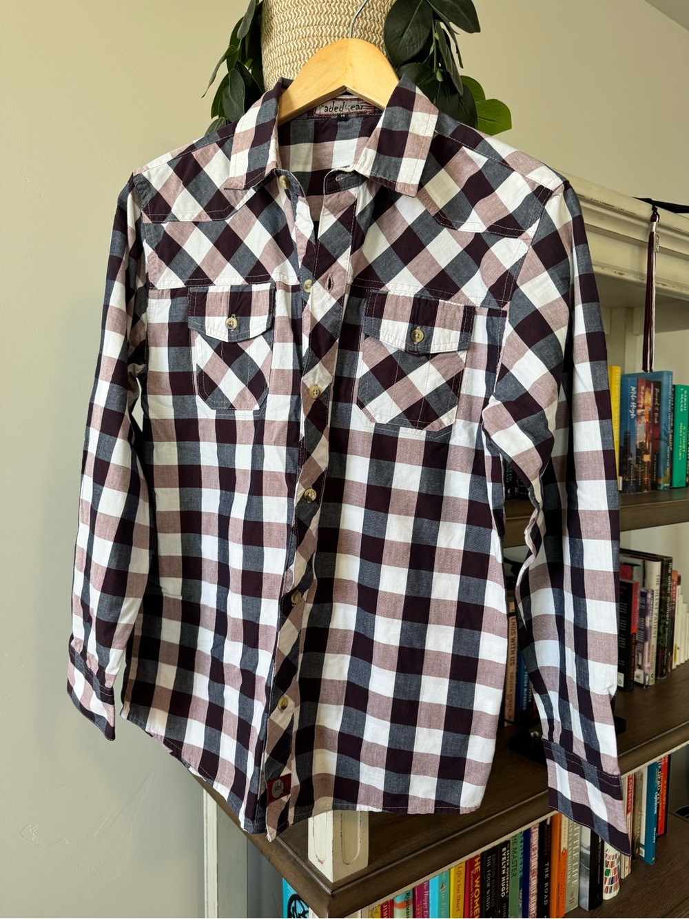 Boys Black & White Plaid Button-Down Shirt